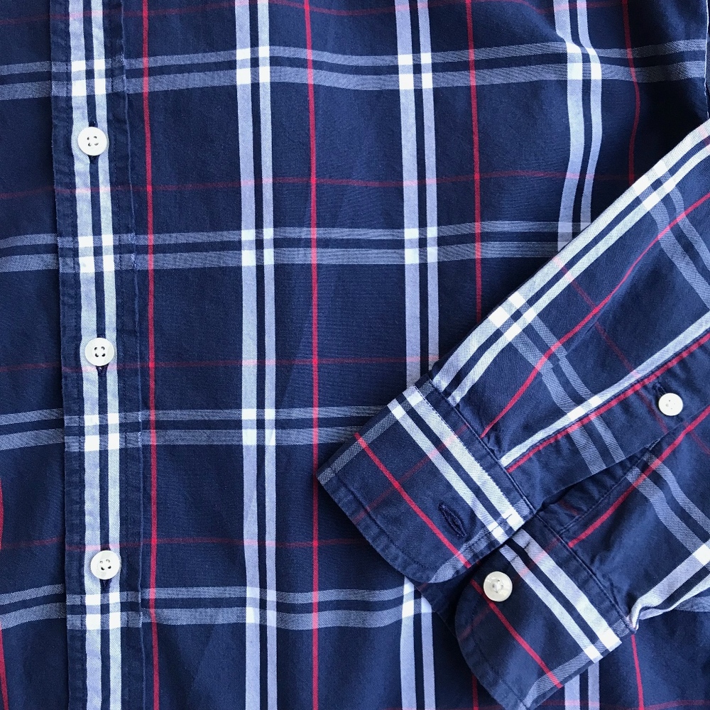 J. Crew Long Sleeve Plaid Sunwashed Oxford Mens LG - Picture 2 of 5